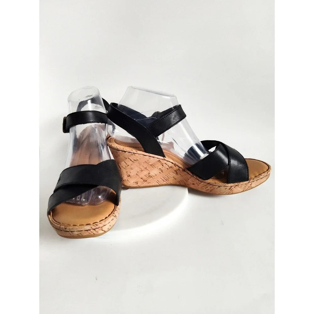 New Born Wedge Sandals 11‎ Leather Cork Ankle Strap Comfort Boho Preppy Travel
